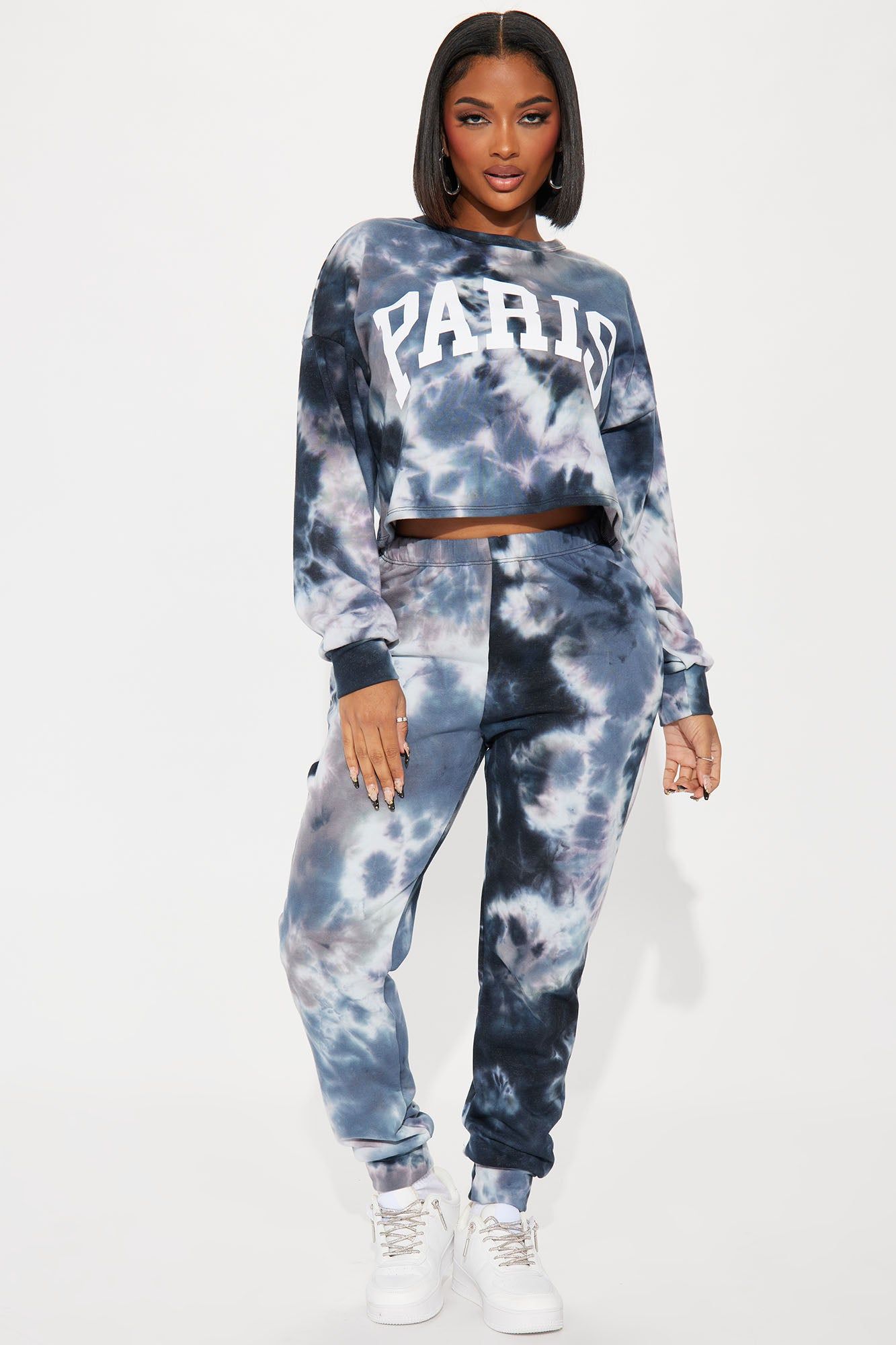 Paris Tie Dye Jogger Set - Navy/combo sold by Fashion Nova