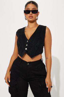 After Dark Denim Vest Top - Black Wash sold by Fashion Nova
