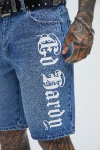 Ed Hardy Fire Cobra Denim Shorts - Medium Blue Wash sold by Fashion Nova