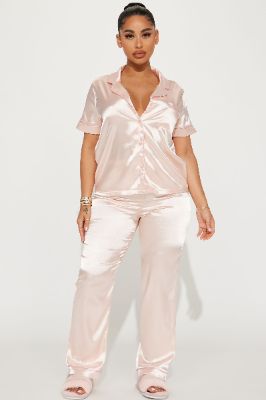 Stay In Bed Satin PJ Pant Set - Blush sold by Fashion Nova