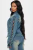 Make It Complicated Lace Up Denim Jacket - Vintage Wash sold by Fashion Nova