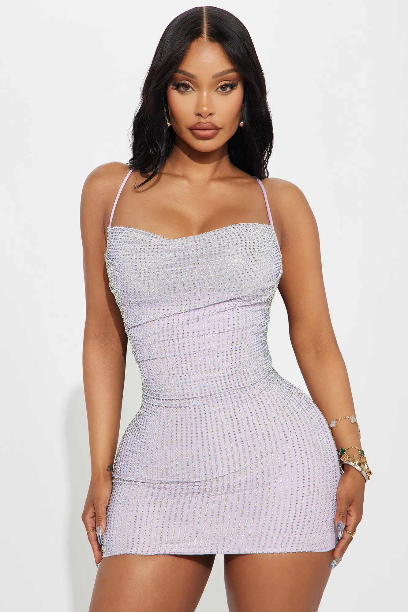 Oh Yes Rhinestone Mesh Mini Dress - Lavender sold by Fashion Nova product image thumbnail 2