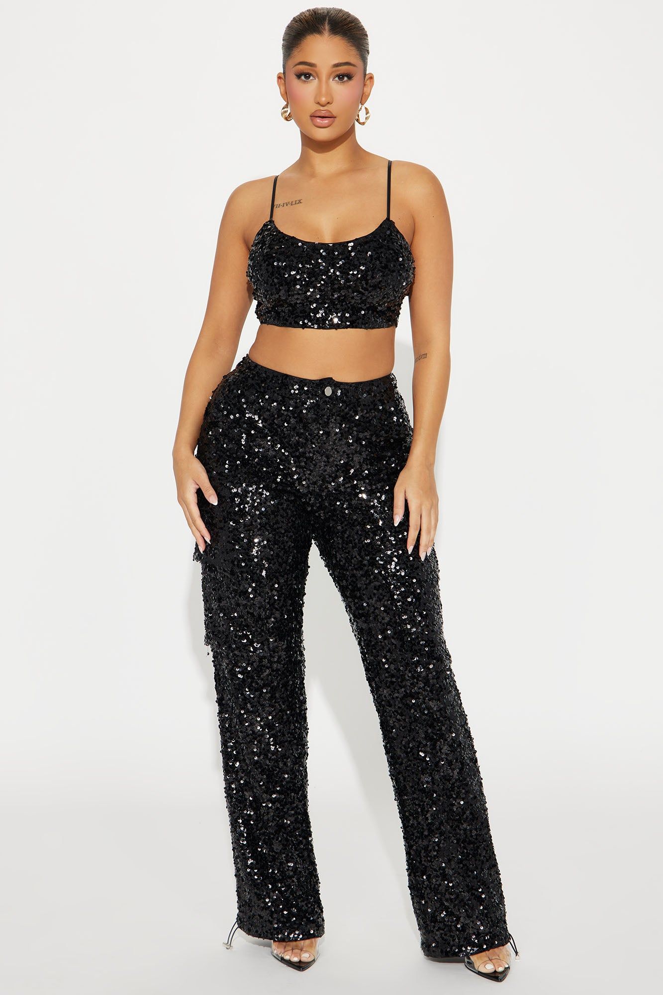 Always Sparkle Sequin Pant Set - Black sold by Fashion Nova