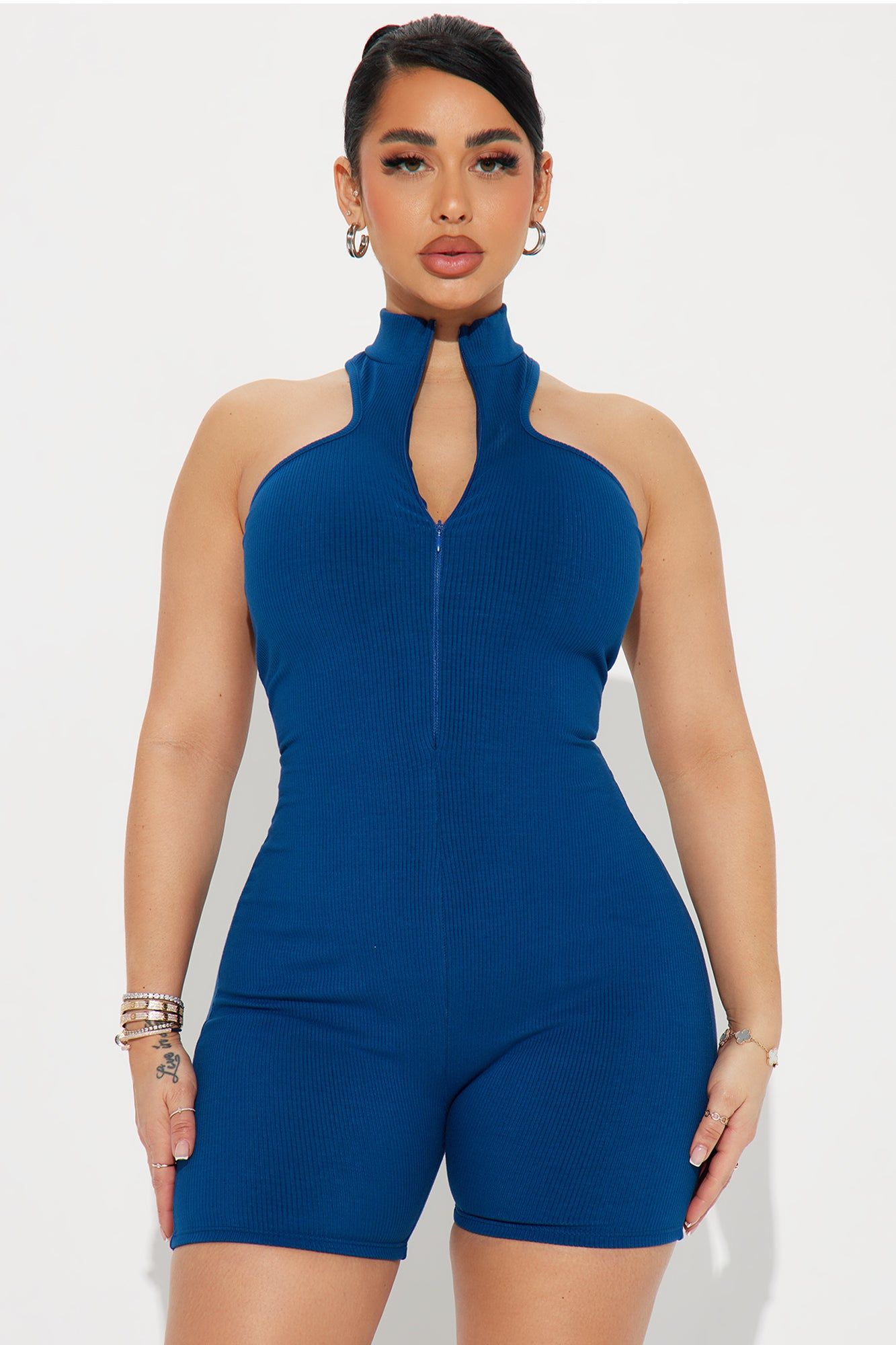 Karlee Snatched Romper - Navy sold by Fashion Nova