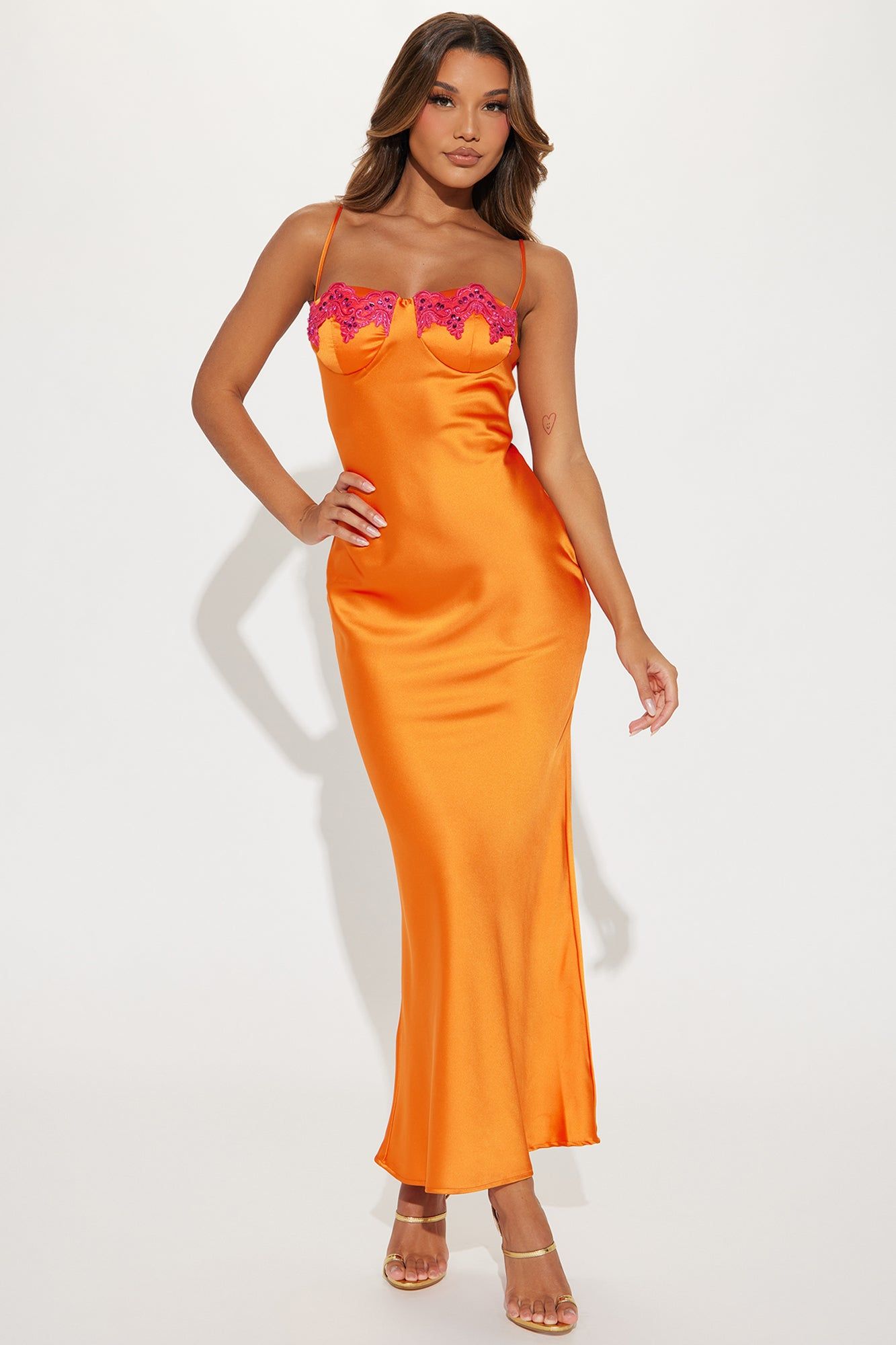 Dreamsicle Satin Maxi Dress - Orange/combo sold by Fashion Nova