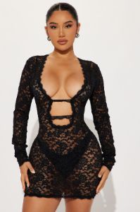 Victoria Lace Mini Dress - Black sold by Fashion Nova