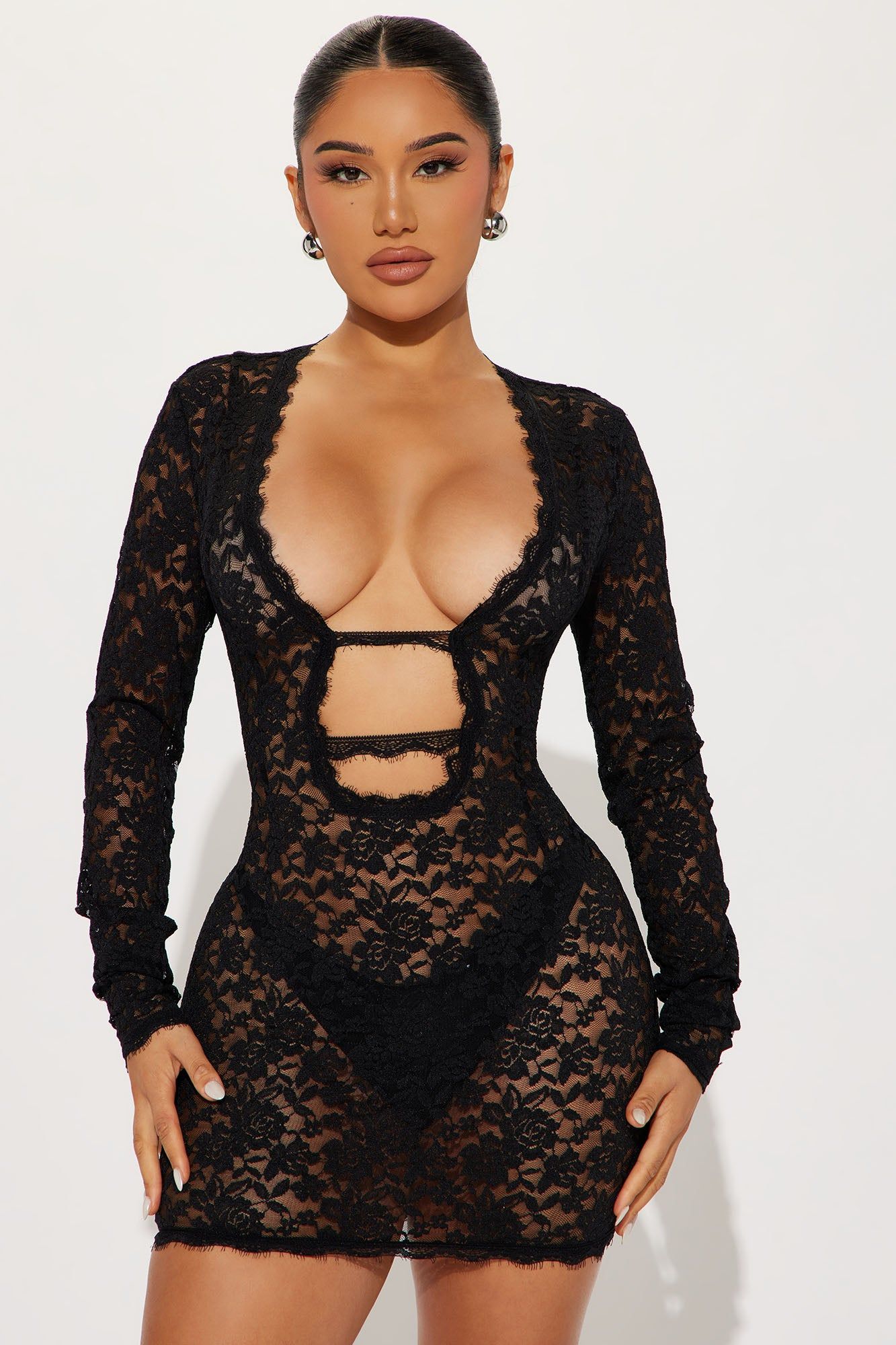 Victoria Lace Mini Dress - Black sold by Fashion Nova