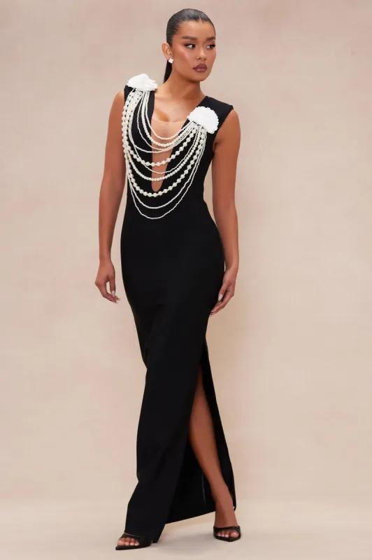 Cheyenne Pearl Bandage Gown - Black sold by Fashion Nova