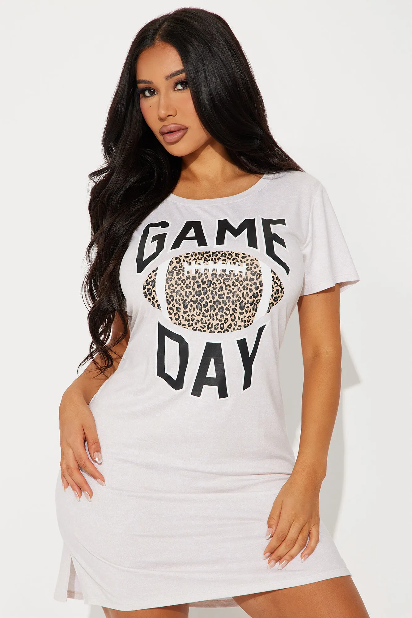 Game Day Ready PJ Sleep Shirt - Oatmeal sold by Fashion Nova