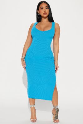 Diana Ribbed Midi Dress - Aqua sold by Fashion Nova