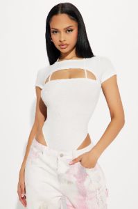 Just Another Day Short Sleeve Bodysuit - White sold by Fashion Nova