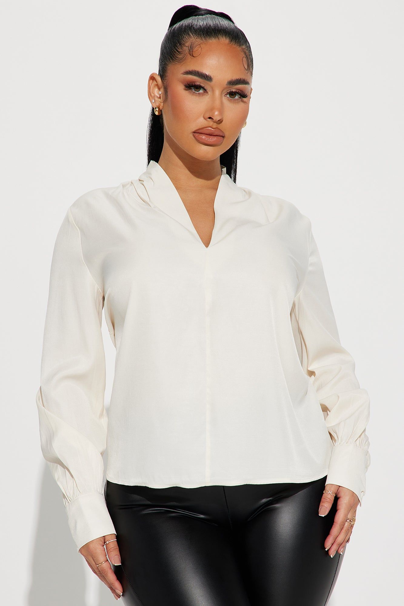 Abigail Satin Blouse Top - Cream sold by Fashion Nova