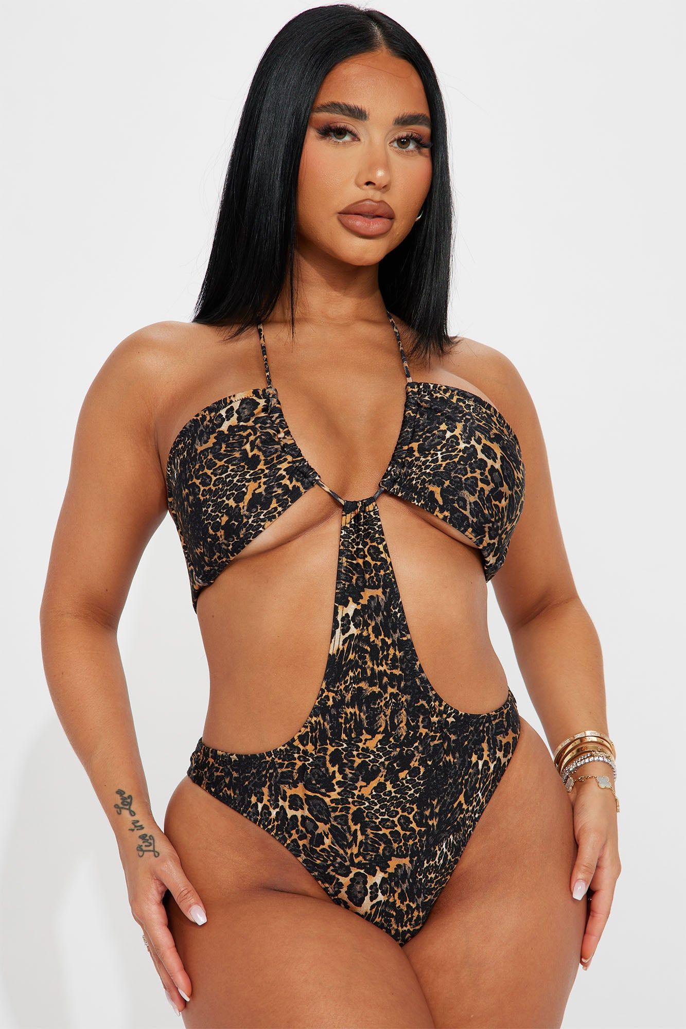 It's Time For Travel 1 Piece Halter Swimsuit - Black/combo sold by Fashion Nova