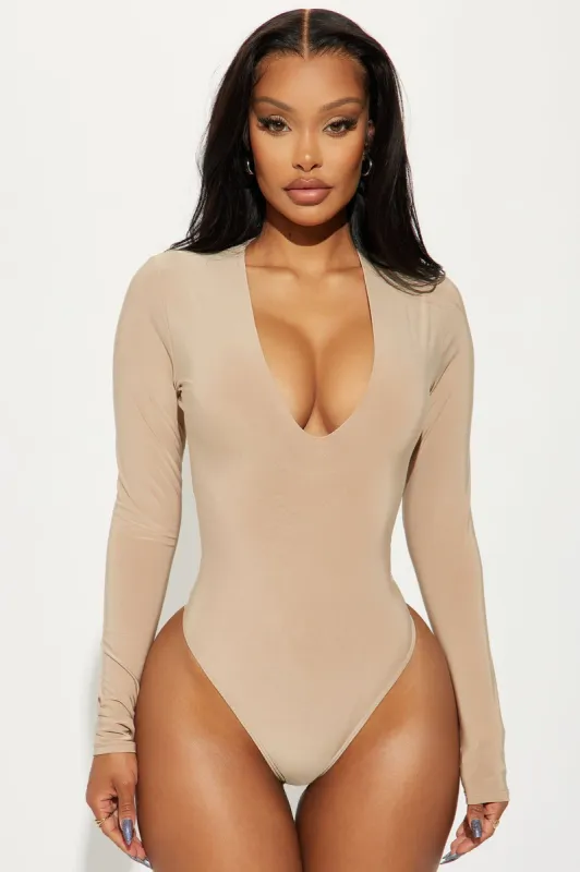 Take The Plunge Lined Long Sleeve Bodysuit - Nude sold by Fashion Nova