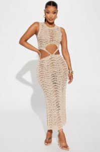 Sara Crochet Maxi Dress - Nude sold by Fashion Nova