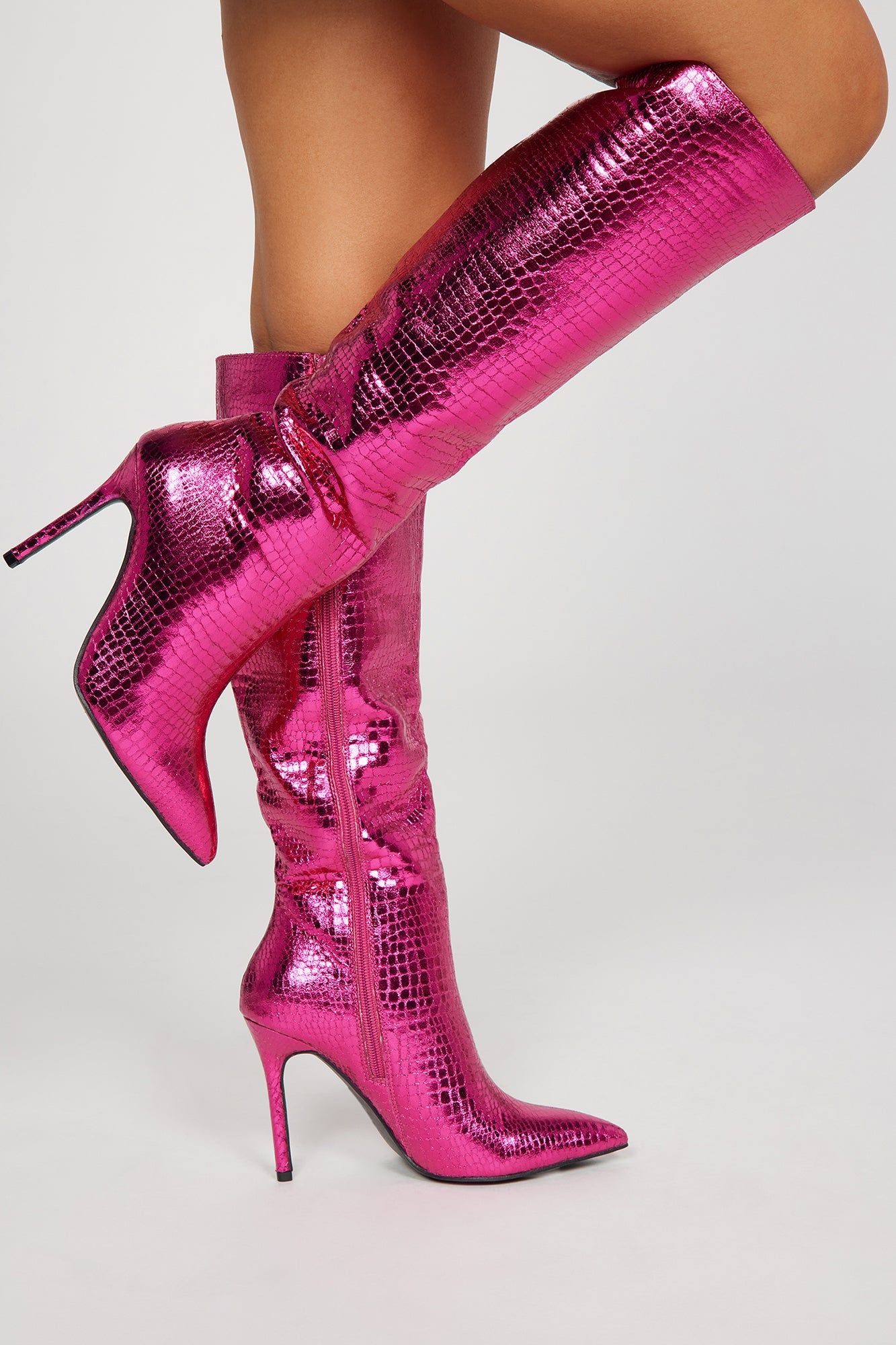 Starships Knee High Heeled Boots - Fuchsia sold by Fashion Nova product image thumbnail 2