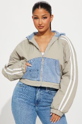 Stay Original Oversized Bomber Jacket - Charcoal/combo sold by Fashion Nova