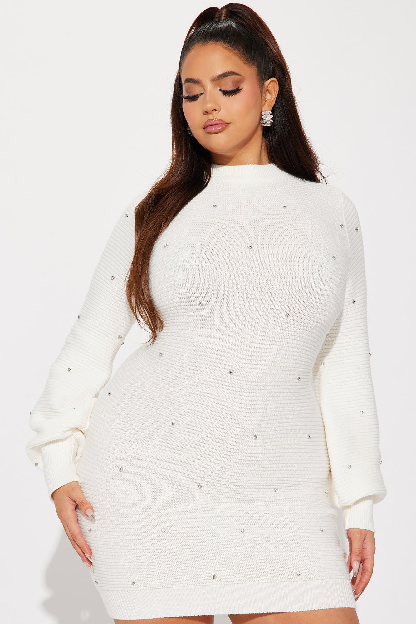 Devan Embellished Sweater Mini Dress - White sold by Fashion Nova product image thumbnail 4
