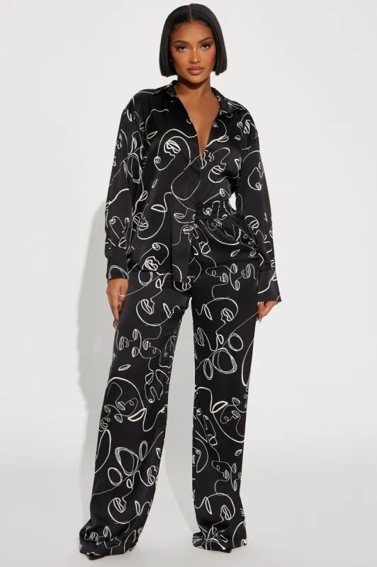 Stop Staring Satin Pant Set - Black/White sold by Fashion Nova