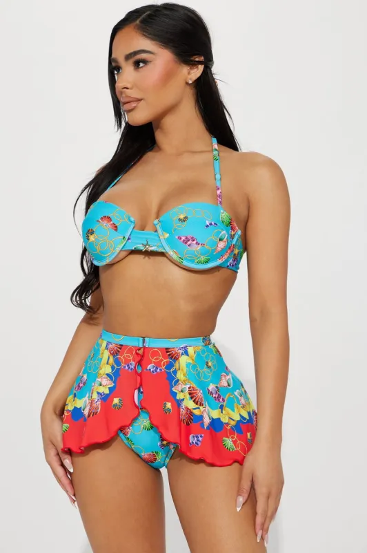 Shell Island Underwire 3 Piece Bikini Set - Blue/combo sold by Fashion Nova