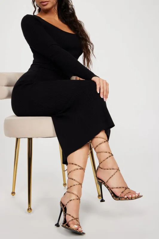 My Wild Side Wrap Up Heels - Leopard sold by Fashion Nova