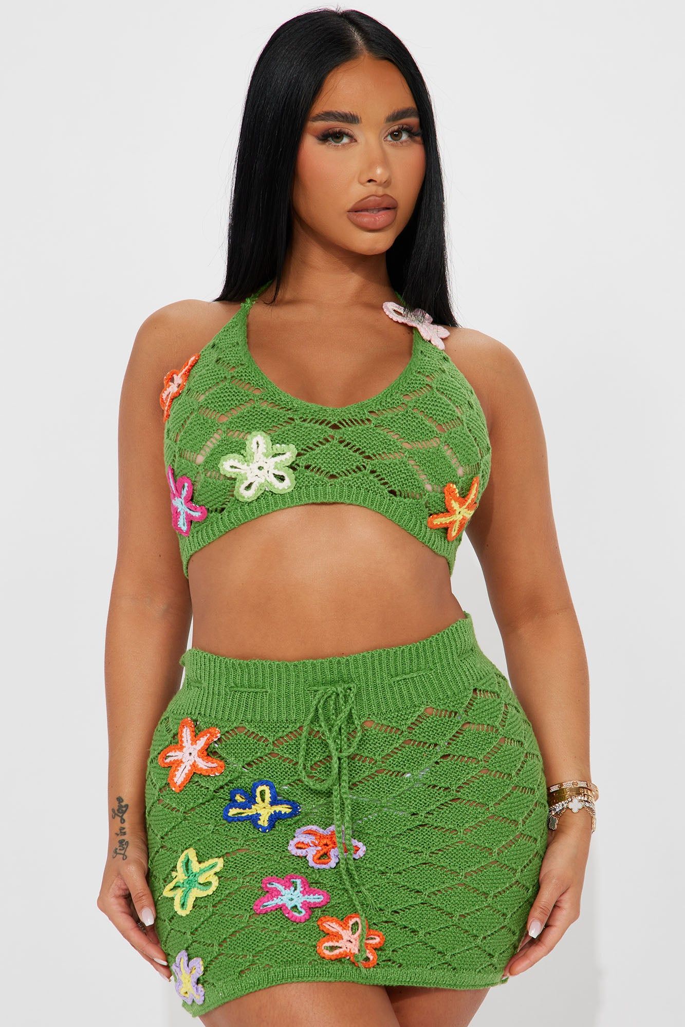 Feeling Tropical 2 Piece Cover Up Set - Green/combo sold by Fashion Nova