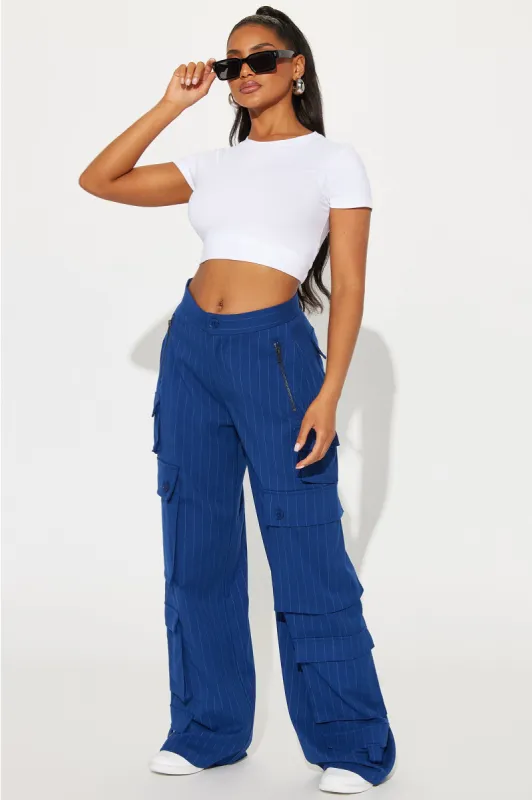 After Hours Pinstripe Trouser - Navy sold by Fashion Nova