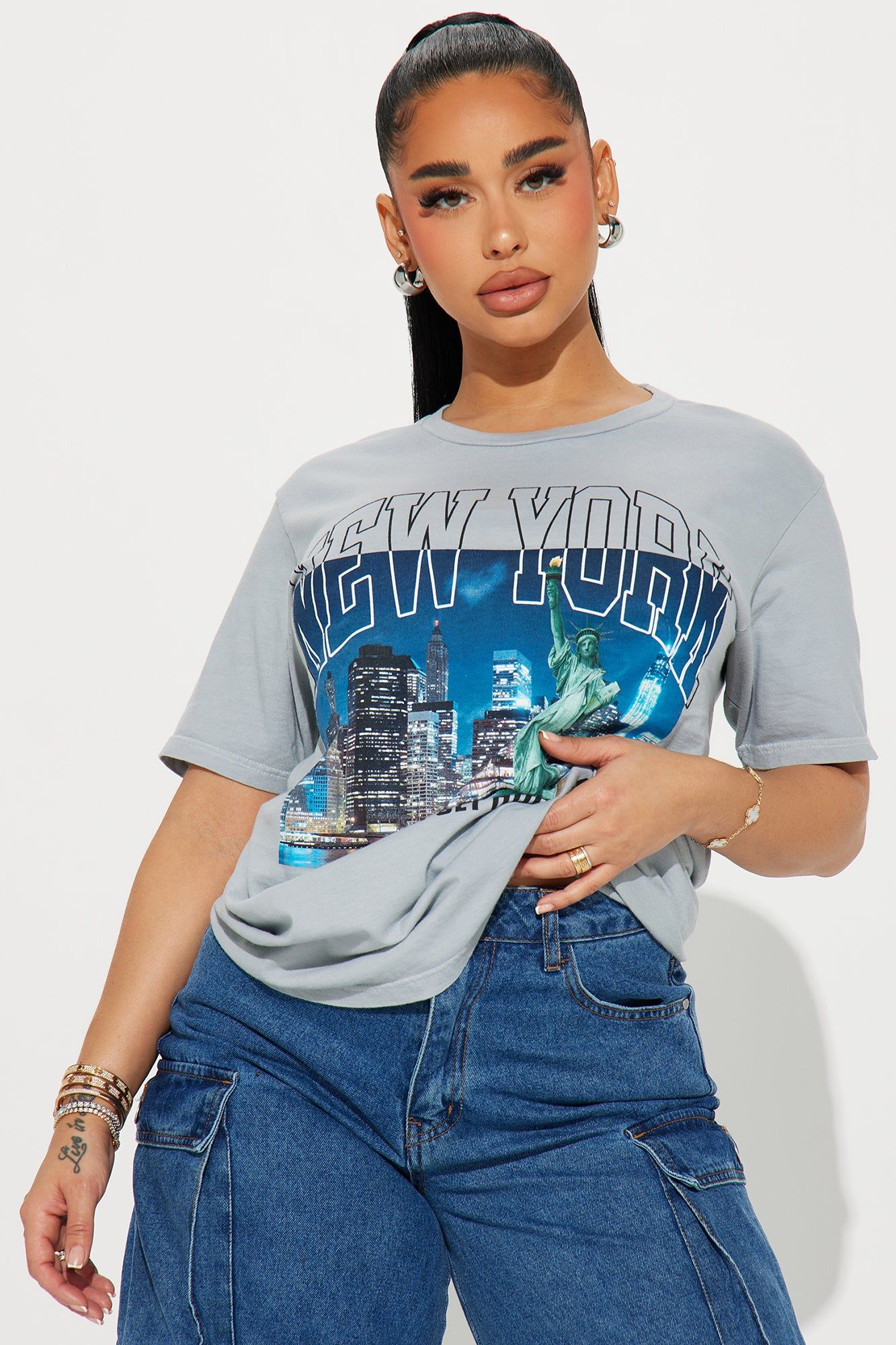 NY Hustle Or Get Hustled Short Sleeve Tee - Grey/combo sold by Fashion Nova