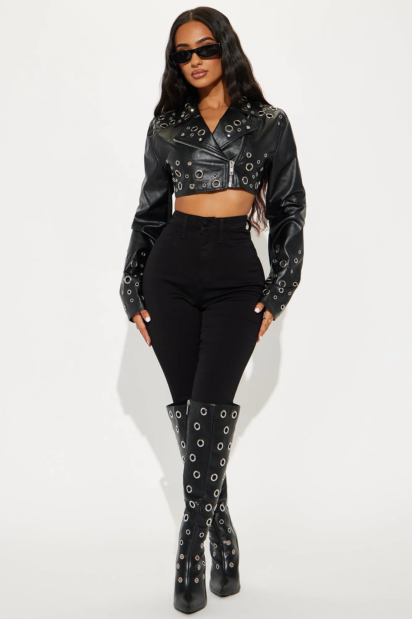 Holes In Your Story Cropped Faux Leather Jacket - Black sold by Fashion Nova product image thumbnail 2