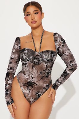 Dead Roses Mesh Bodysuit - Black/combo sold by Fashion Nova