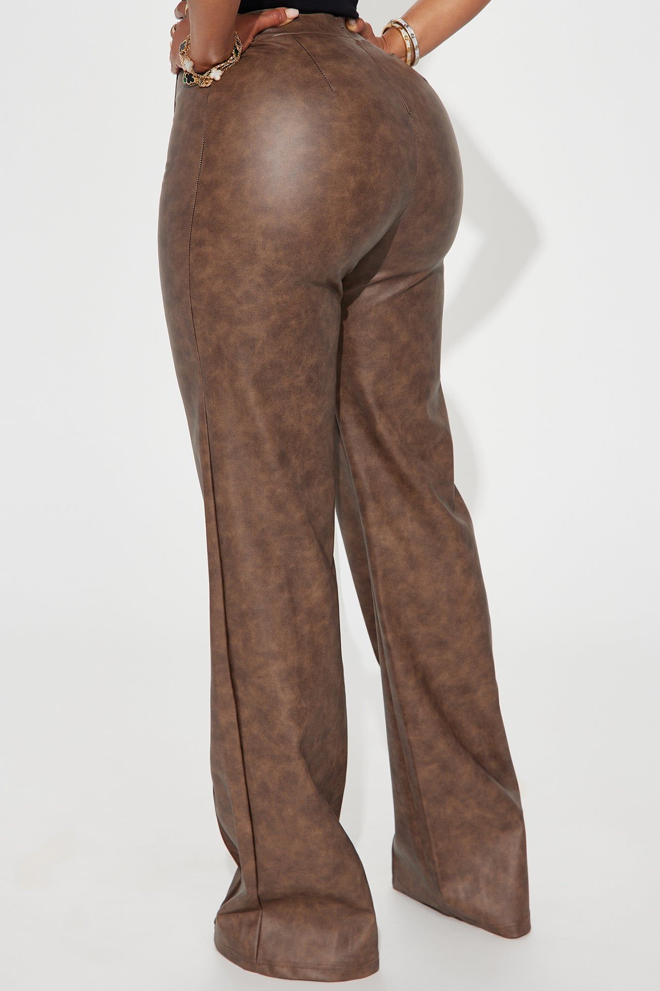 Victoria High Waisted Washed Faux Leather Dress Pants - Chocolate sold by Fashion Nova product image thumbnail 3