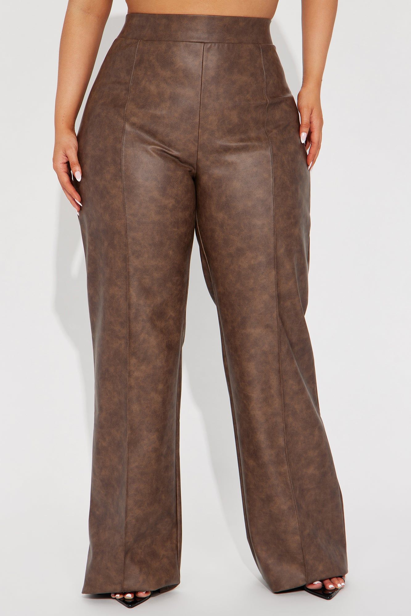 Victoria High Waisted Washed Faux Leather Dress Pants - Chocolate sold by Fashion Nova product image thumbnail 5