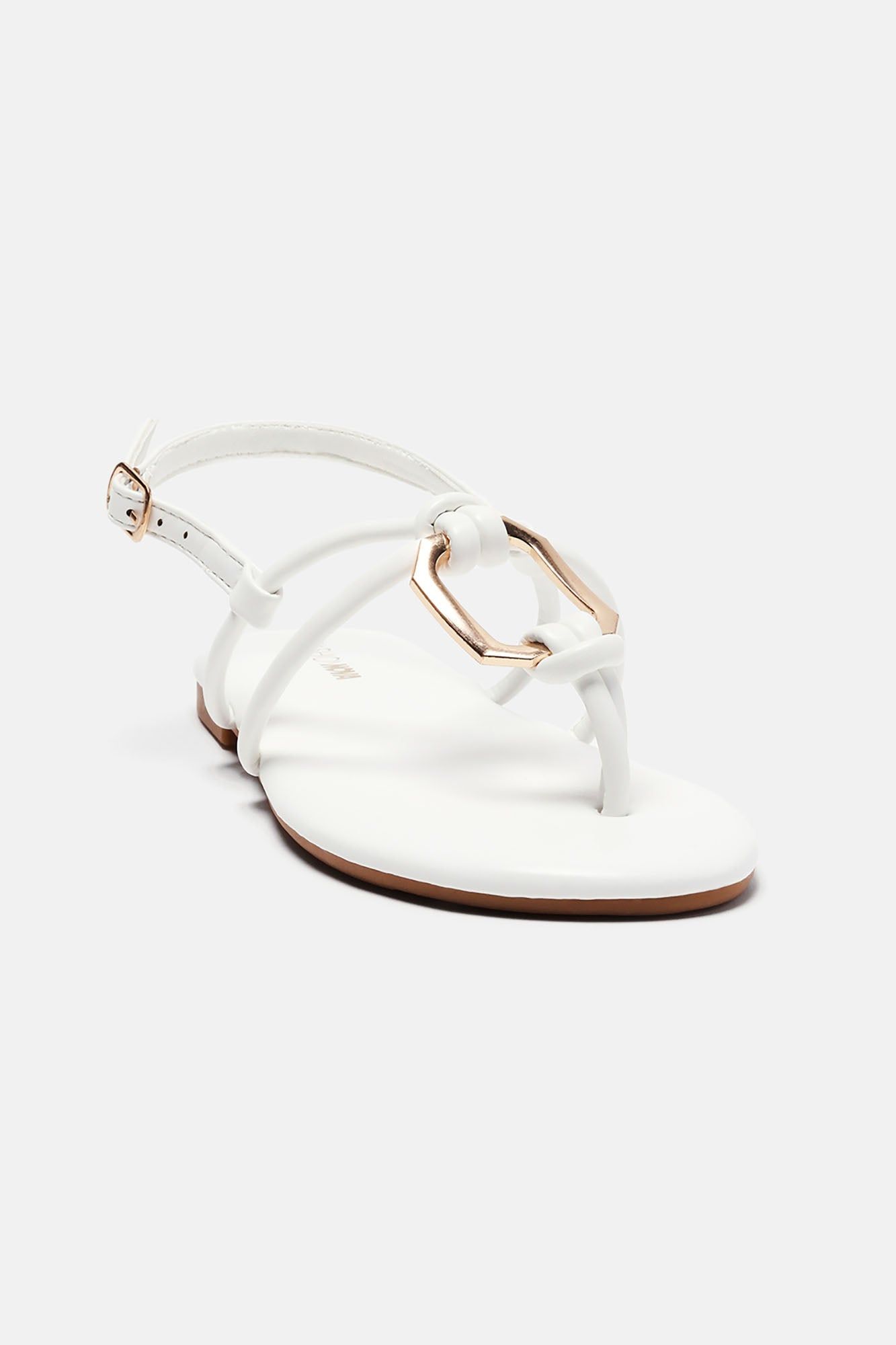 Staying Back Flat Sandals - White sold by Fashion Nova