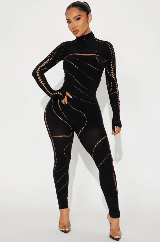 Forever A Baddie Seamless Jumpsuit - Black sold by Fashion Nova
