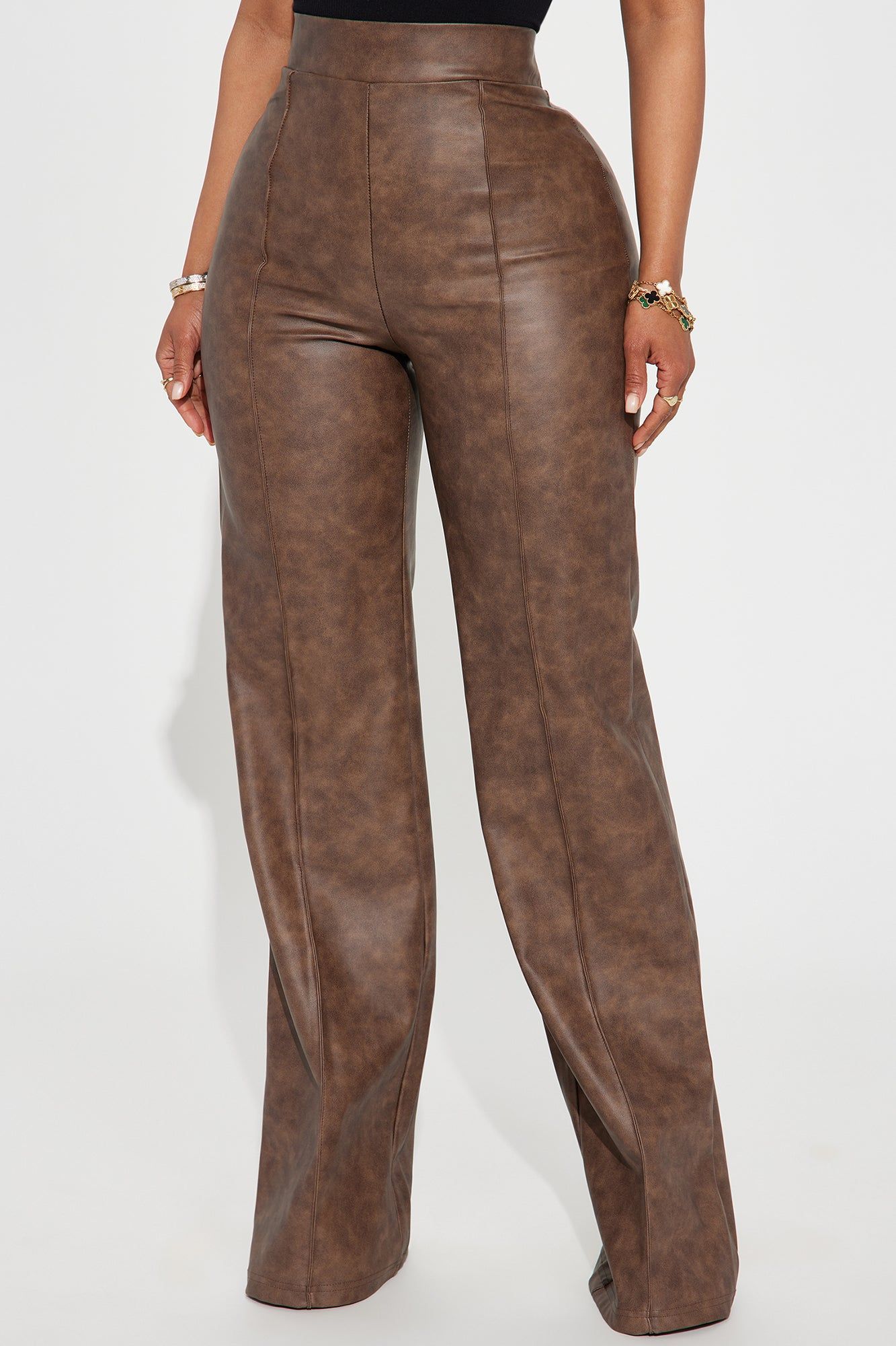 Victoria High Waisted Washed Faux Leather Dress Pants - Chocolate sold by Fashion Nova product image thumbnail 2