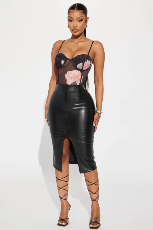 Aimee Faux Leather Midi Skirt - Black sold by Fashion Nova