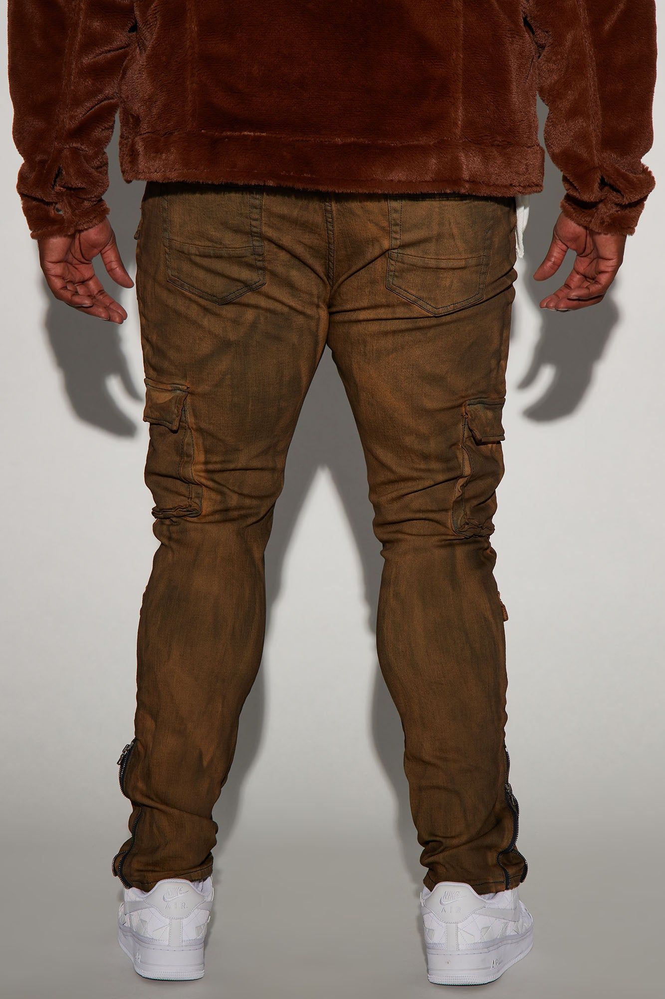 Pocket Me Cargo Stacked Skinny Zipper Flare Jeans - Brown sold by Fashion Nova product image thumbnail 4