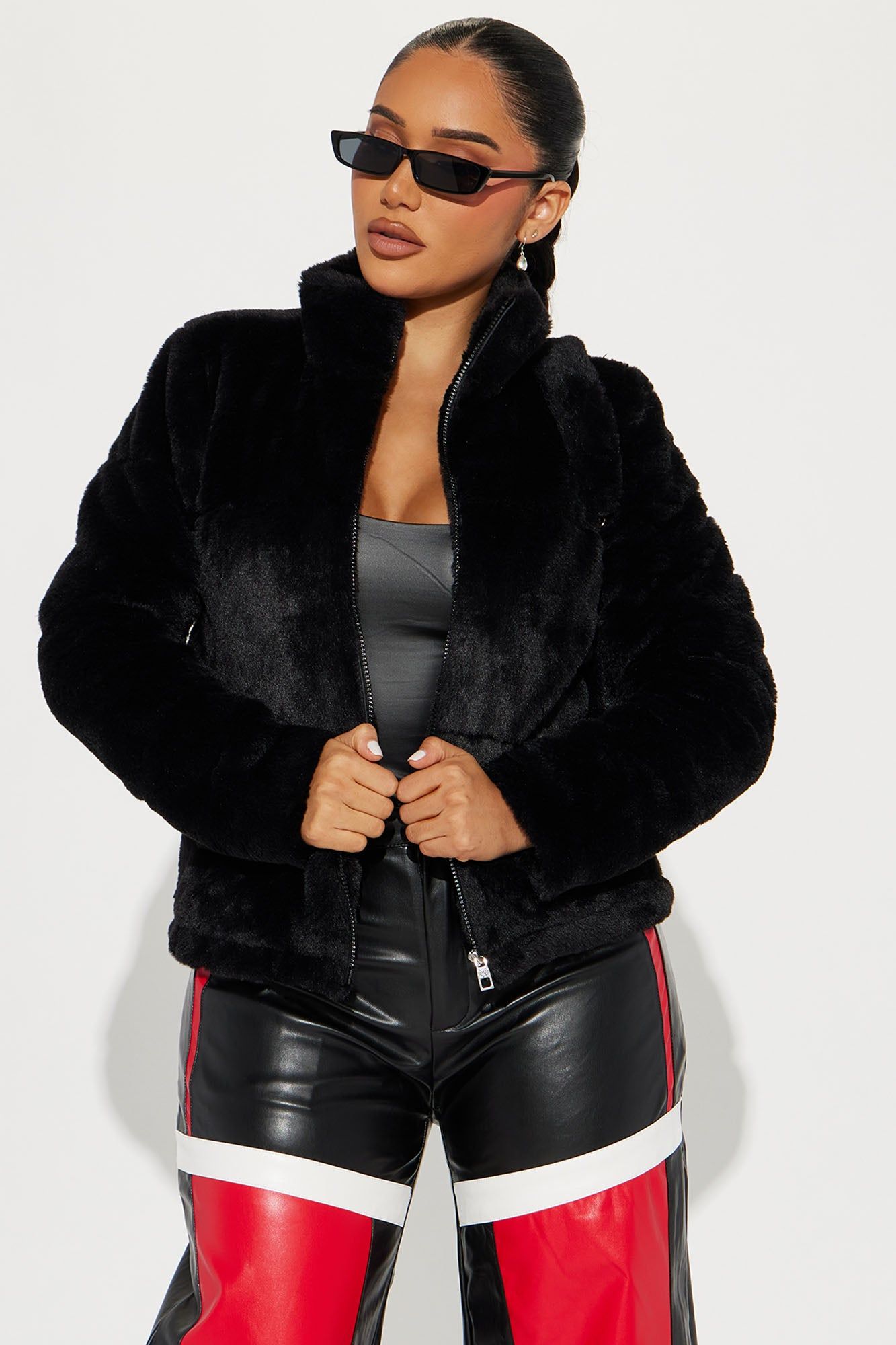 Cold Girl Faux Fur Bomber - Black sold by Fashion Nova
