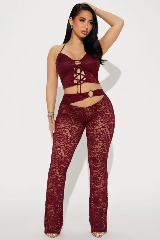Can't Get Me Lace Pant Set - Burgundy sold by Fashion Nova