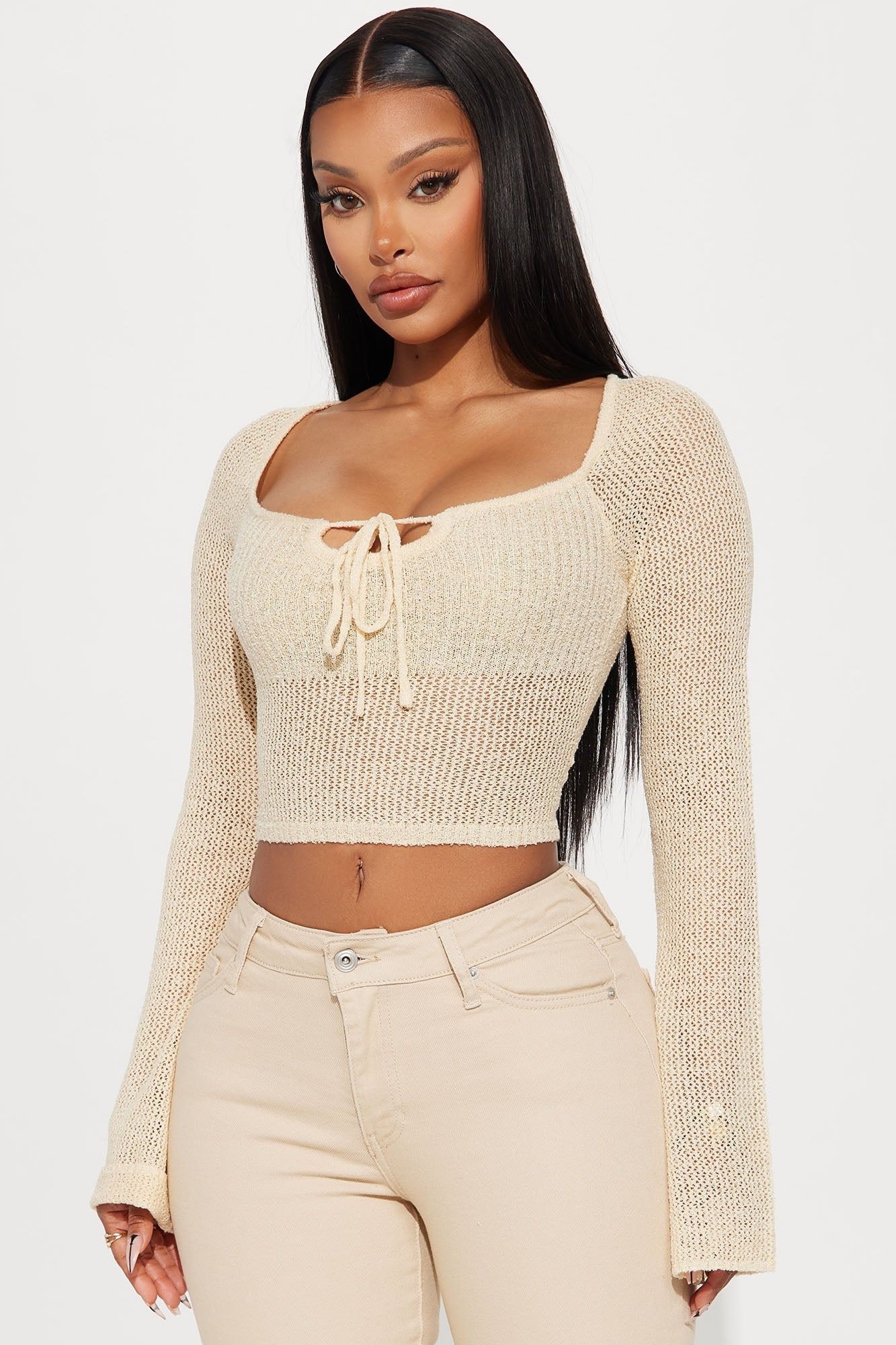 Lost In Paradise Crochet Top - Beige sold by Fashion Nova