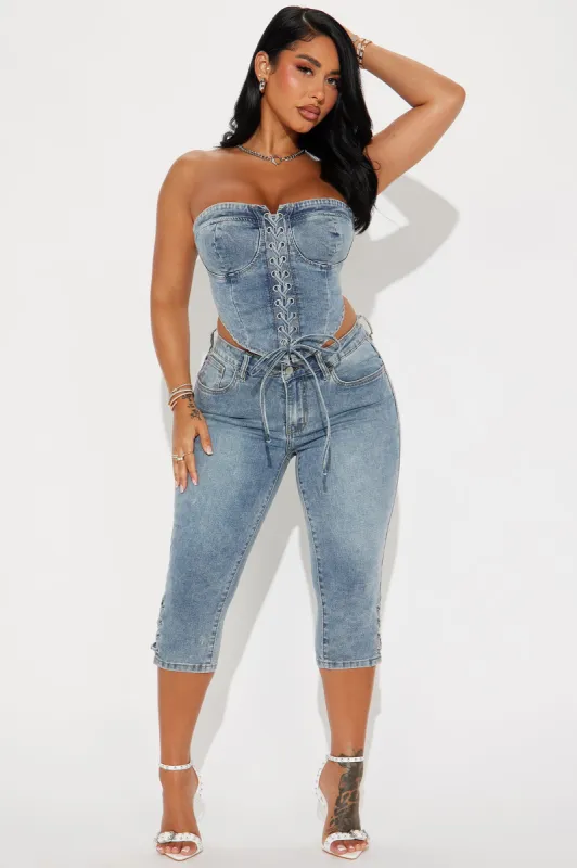 Wait For Me Denim Capri Set - Medium Wash sold by Fashion Nova