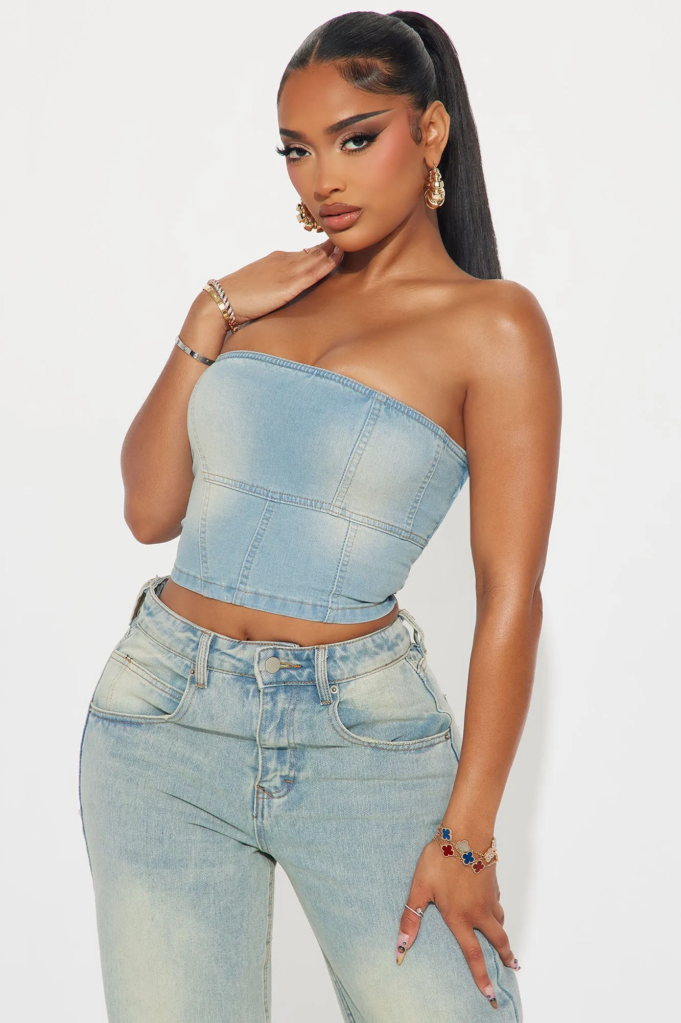 Up To You Washed Denim Top - Light Wash sold by Fashion Nova