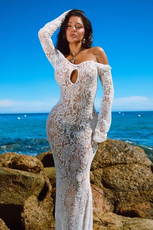 Cherie Lace Maxi Dress - White sold by Fashion Nova
