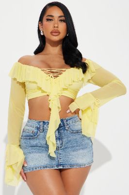 Love In Italy Ruffle Top - Yellow sold by Fashion Nova