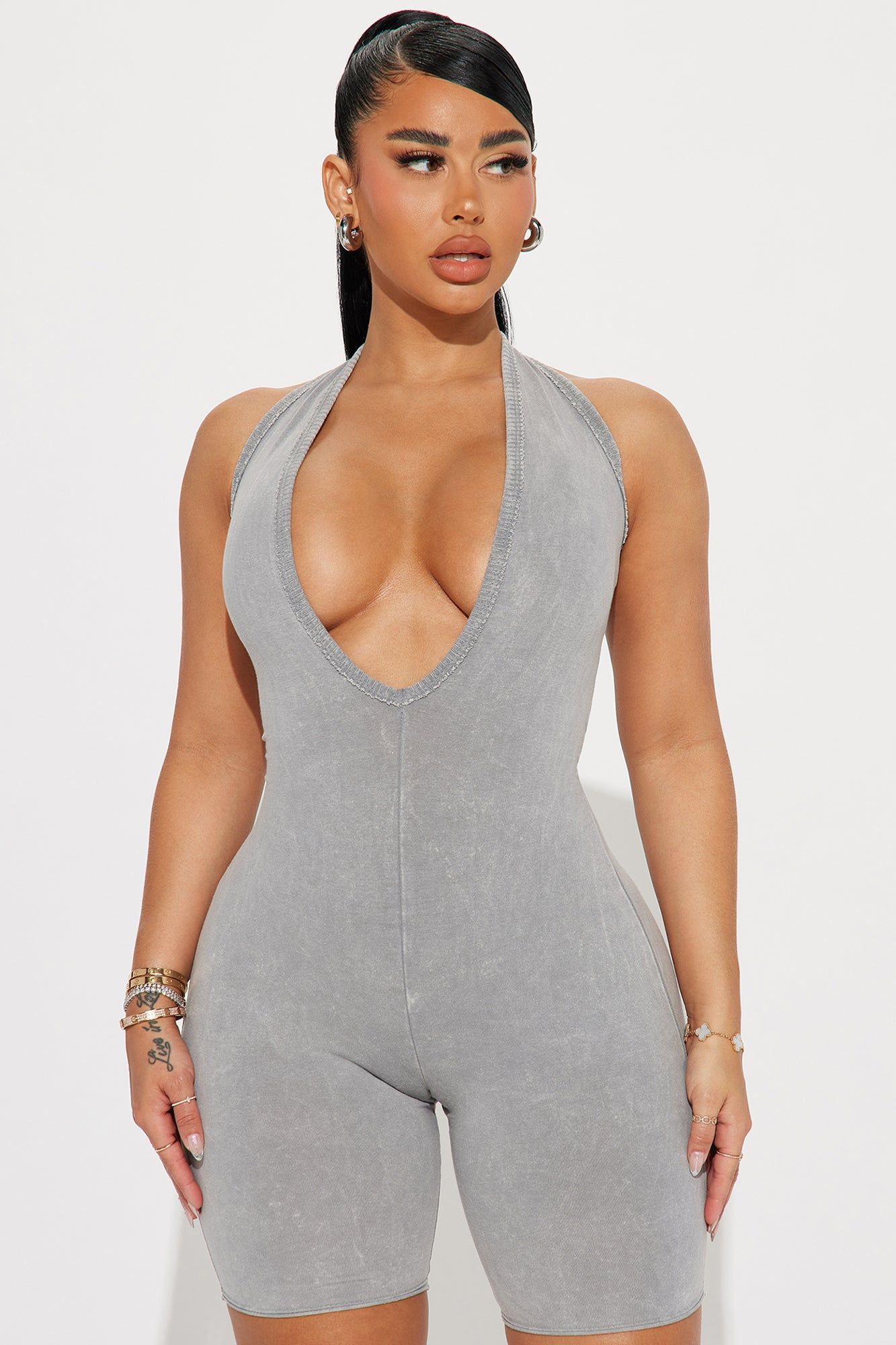 Laylah Mineral Wash Romper - Grey sold by Fashion Nova product image thumbnail 2