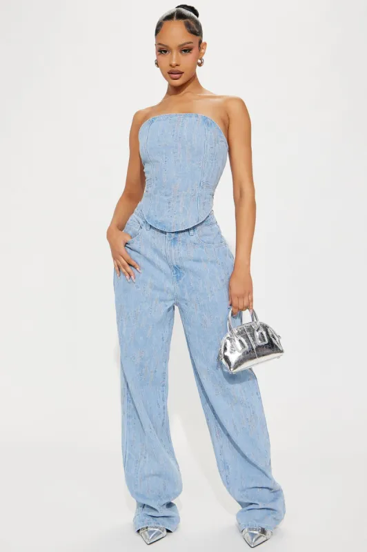 Always Distressing Me Denim Pant Set - Light Wash sold by Fashion Nova