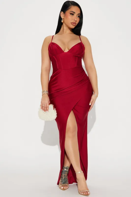Samantha Corset Gown - Wine sold by Fashion Nova