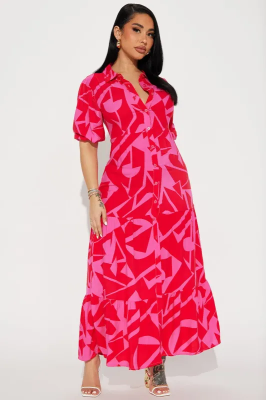 Claire Tiered Maxi Dress - Red/combo sold by Fashion Nova