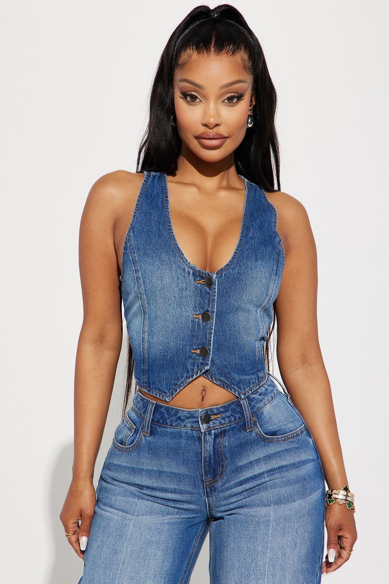 The Wayside Denim Vest - Medium Wash sold by Fashion Nova