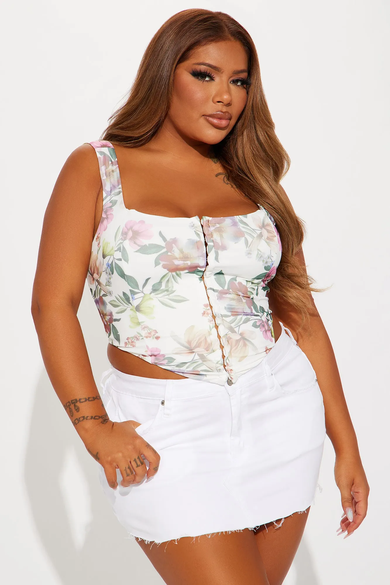 La Flor Mesh Corset Top - Ivory/combo sold by Fashion Nova product image thumbnail 4